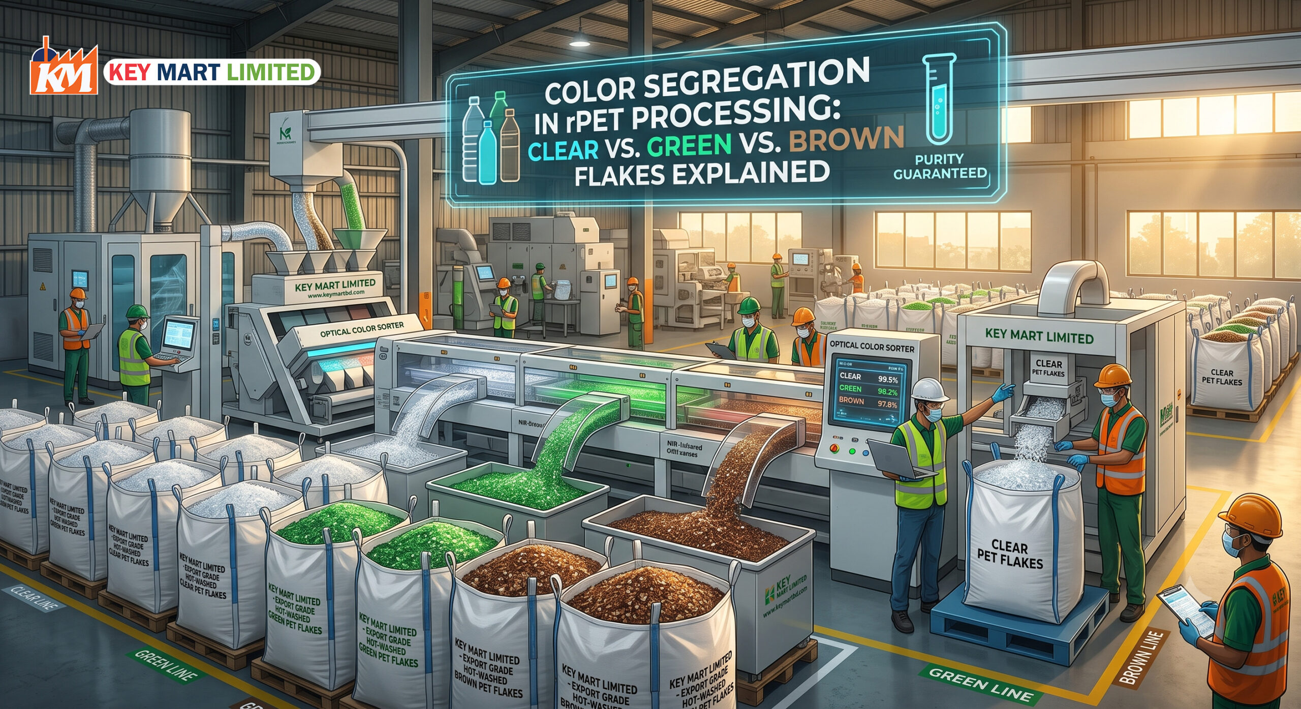 Color Segregation in rPET: Clear vs Green vs Brown Flakes