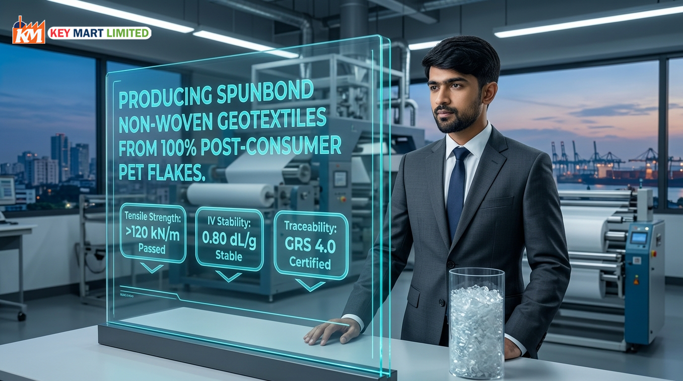 Producing Spunbond Non-Woven Geotextiles from 100% Post-Consumer PET Flakes